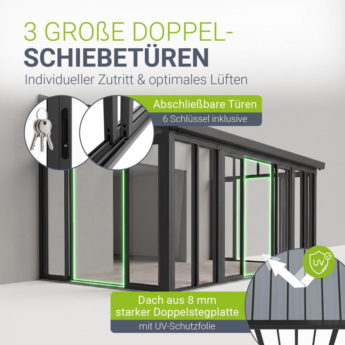 WINTERGARTEN 292 x 548 x 312 cm dunkelgrau - Dunkelgrau, Metall (552/312/290cm) - Juskys