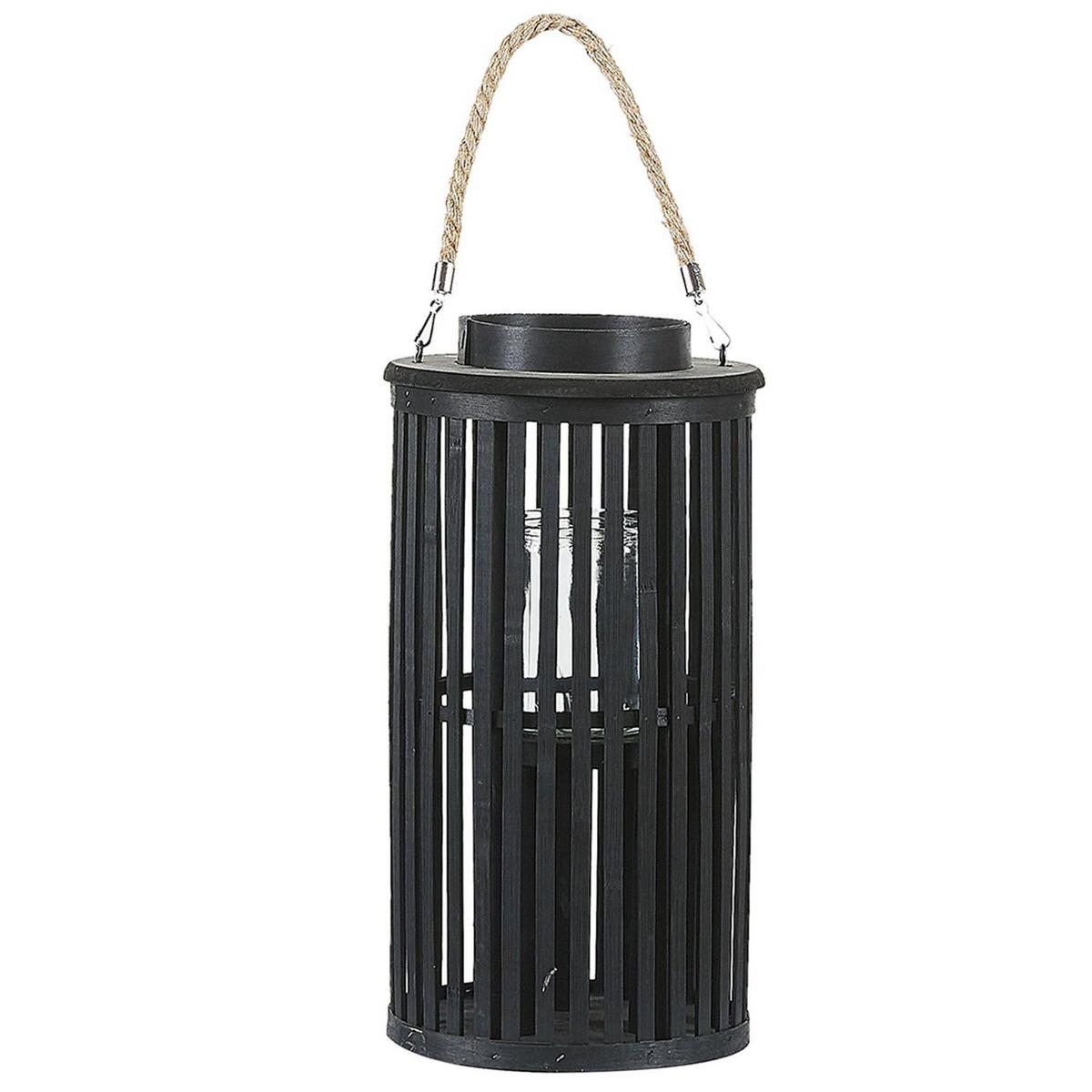 LATERNE Schwarz Luzon - Beige/Schwarz, Holz (21/40/21cm) - Beliani