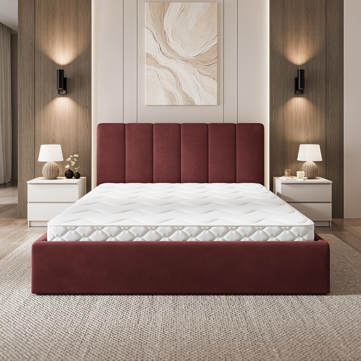 POLSTERBETT NEMIS 140x200 cm mit Bettkästen - Rot - Rot, Holz (140/200cm) - MASSENO