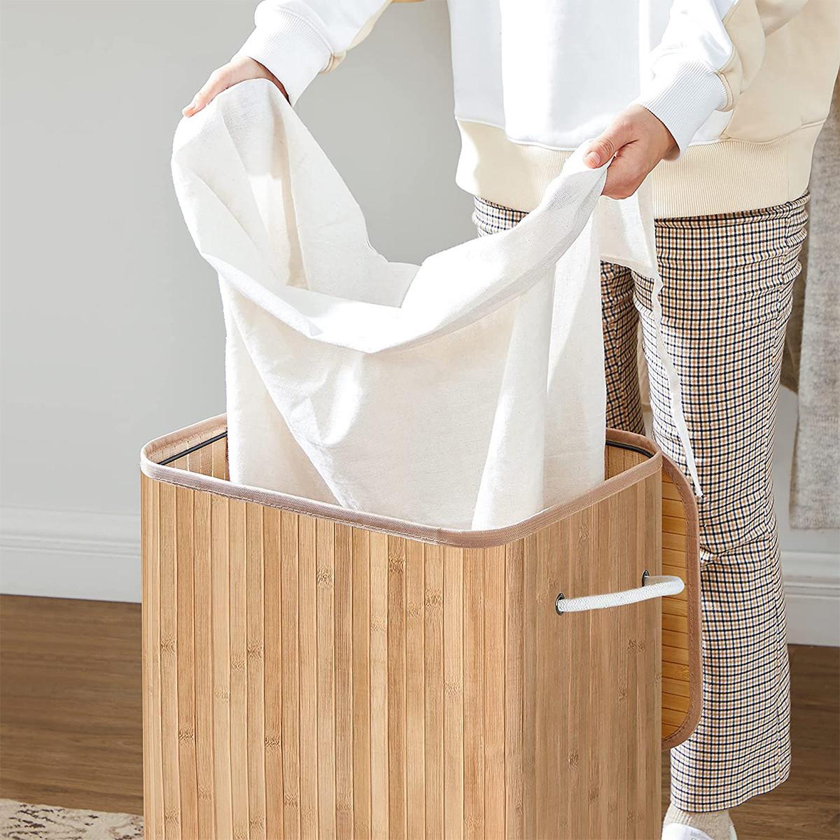 FALTBARER Wäschekorb aus Bambus mit 3 Griffen, 72L - L40 cm x H60 cm - Braun, Holzwerkstoff (30/60/60cm) - Calicosy