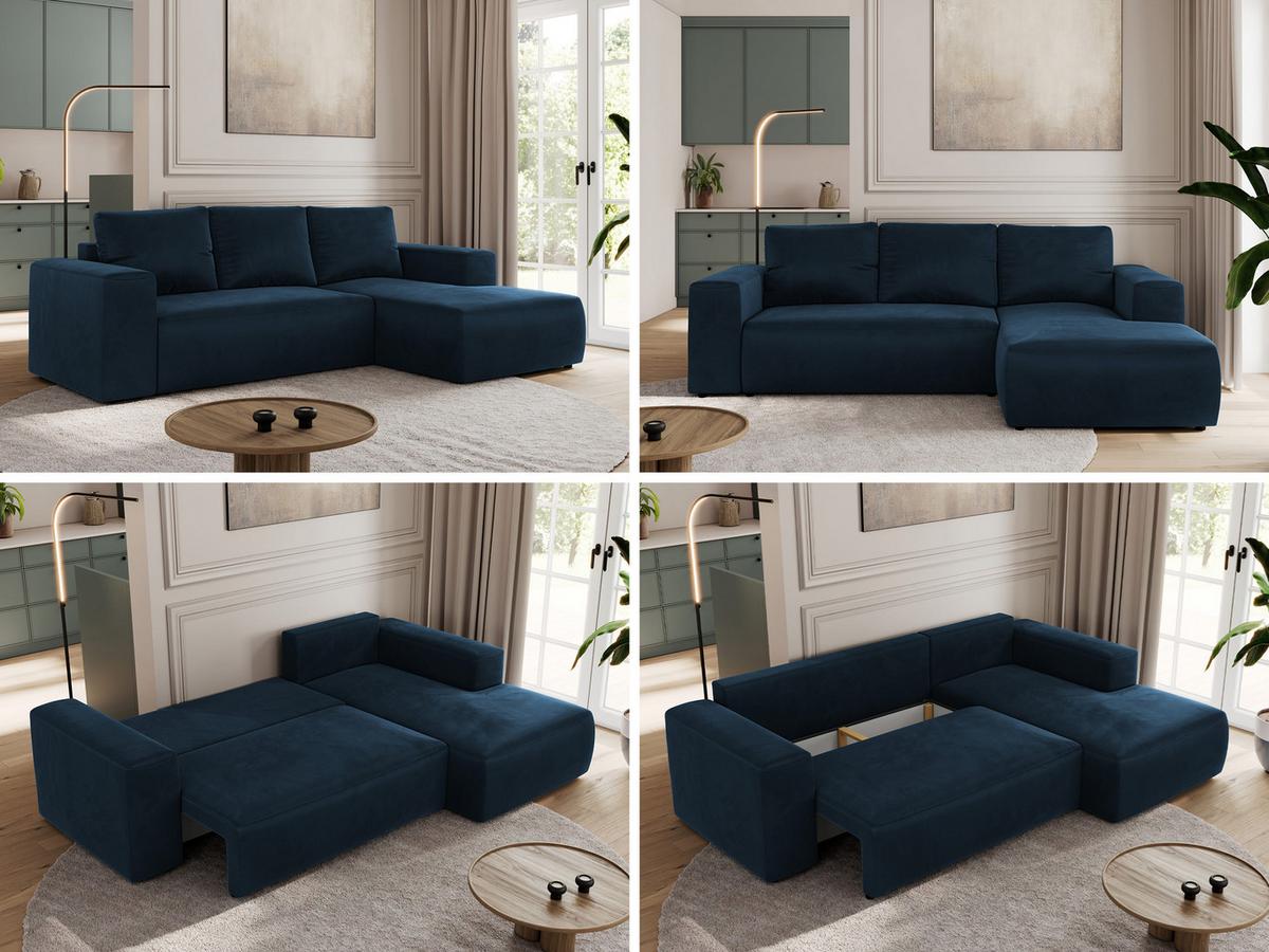 ECKSOFA TRENTINO L Dunkelblau Velvet - Rechts - Schwarz/Dunkelblau, Kunststoff/Textil (164/266cm) - MKS