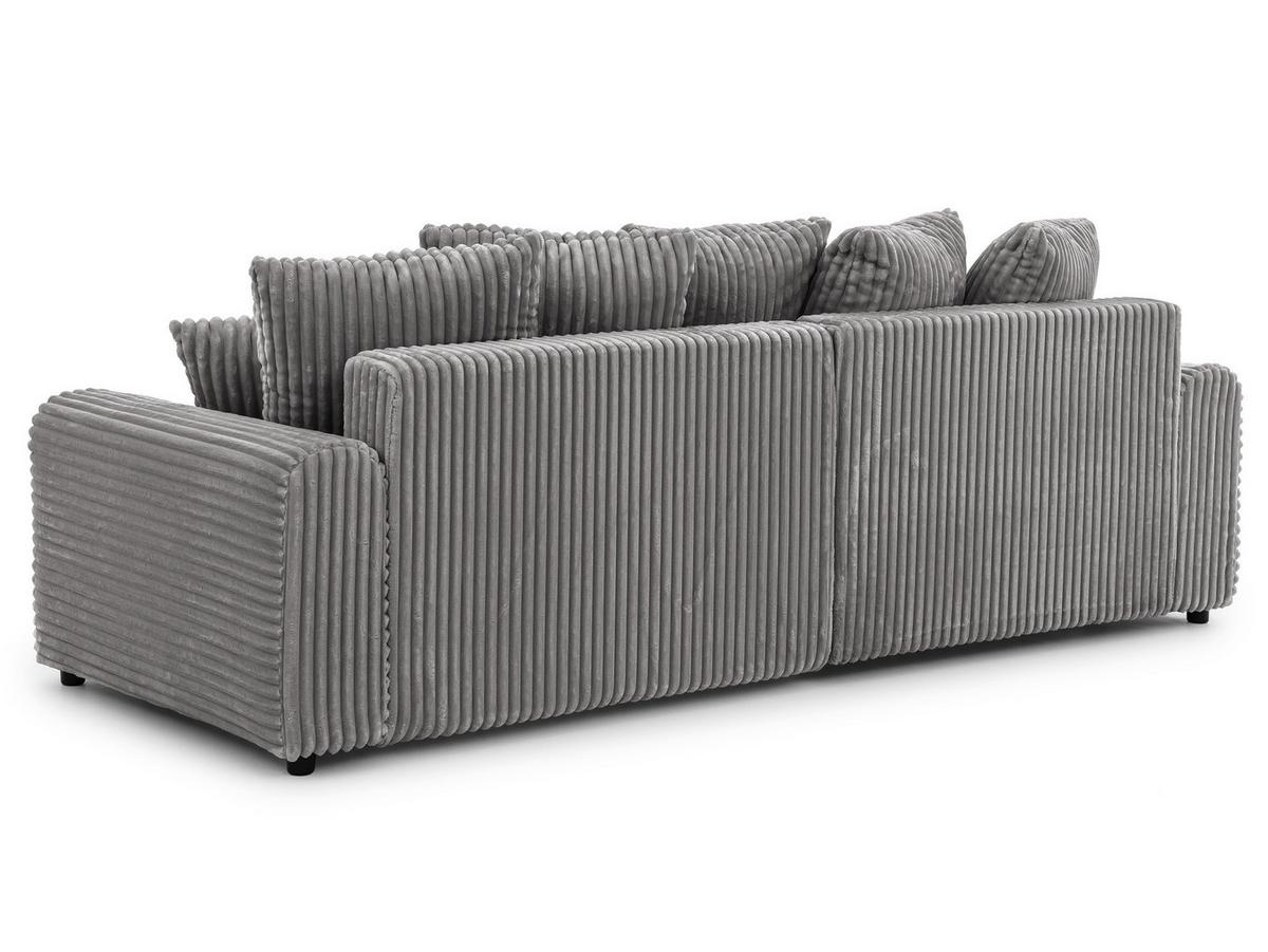 ECKSOFA Calma mit Schlaffunktion und Bettkasten im Bumpy-Design aus weichem Grau Plüschcord - Ottomane links - Schwarz/Grau, Holz/Kunststoff (239/140cm) - S-Style