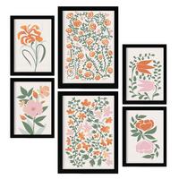 POSTER Set Mit 6 Fustige Blume In Blume Zusammenfassung Ästhetische Dekorative Gemälde Für Ihr Wohnzimmer Zuhause A3 & A4 Schwarzer Rahmen - Schwarz, Papier (29/3cm) - Nacnic