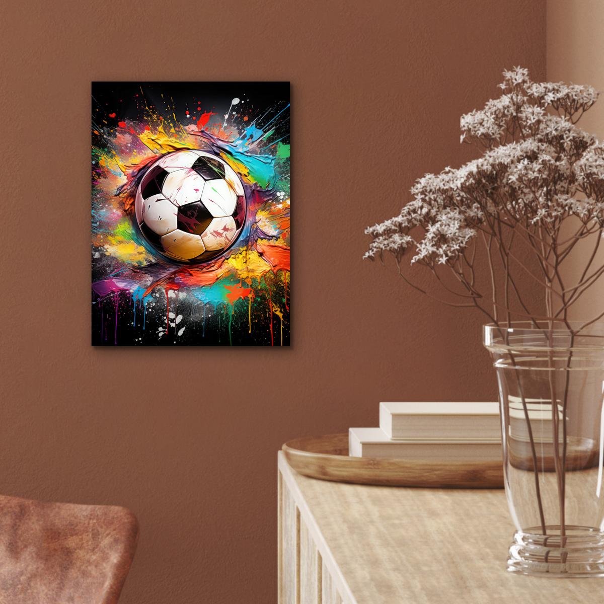 METALLBILD Fußball - Farbe - Farben - Schwarz - Weiß 30x40 cm - Weiß, Metall (30/40cm) - MuchoWow