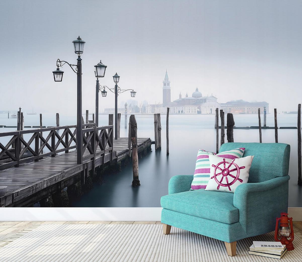 FOTOTAPETE Stadt Pier Grau 300x210 cm - Multicolor, Papier (300/210cm) - Wallarena