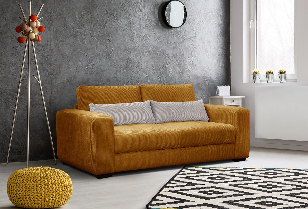 SOFA OLI 3-Sitzer, safran - Gelb, Holz/Textil (208/91/108cm) - Wozimo