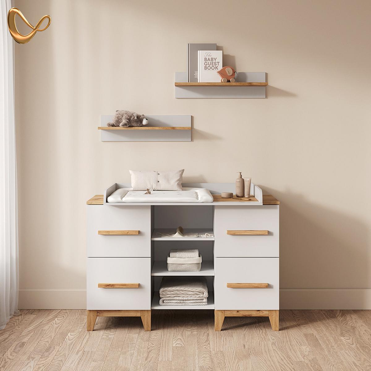 WICKELKOMMODE Mailo Weiß/Artisan XL mit 4 Schubladen - Weiß/Eiche Artisan, Holzwerkstoff (133/108/70cm) - Livinity®