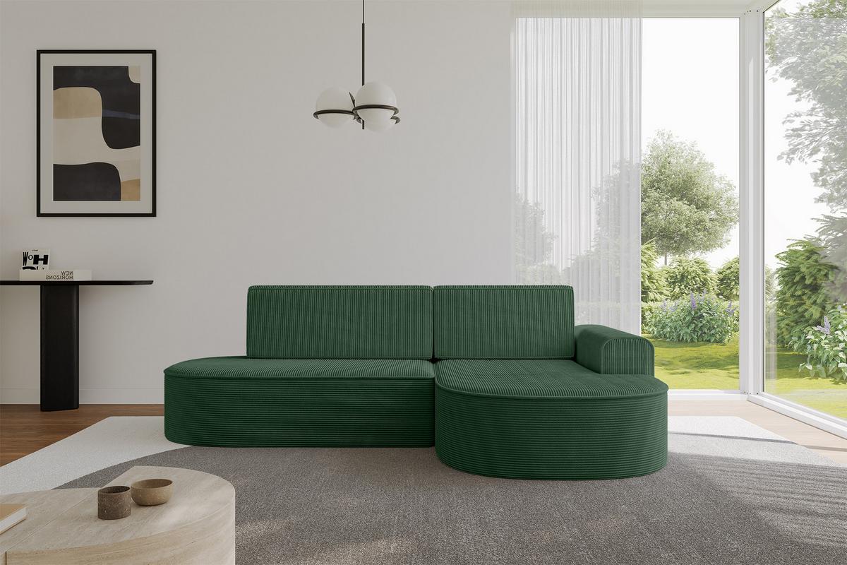ECKSOFA mit Schlaffunktion und Bettkasten Ottomane Rechts MARI-L1-S - 283x167x73 cm Grün Cord - Waldgrün/Schwarz, Holzwerkstoff/Kunststoff (167/283cm) - ALTDECOR