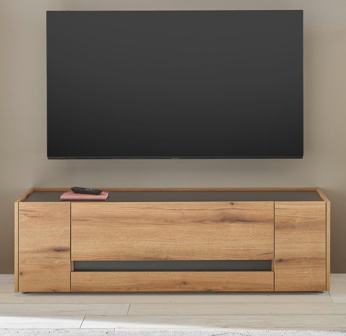 TV-LOWBOARD Eiche Evoke, grau 140 cm, TV-Unterteil mit Doppelschubkasten - Eichefarben/Schwarz, Holzwerkstoff/Kunststoff (140/40/45cm) - Furn.Design