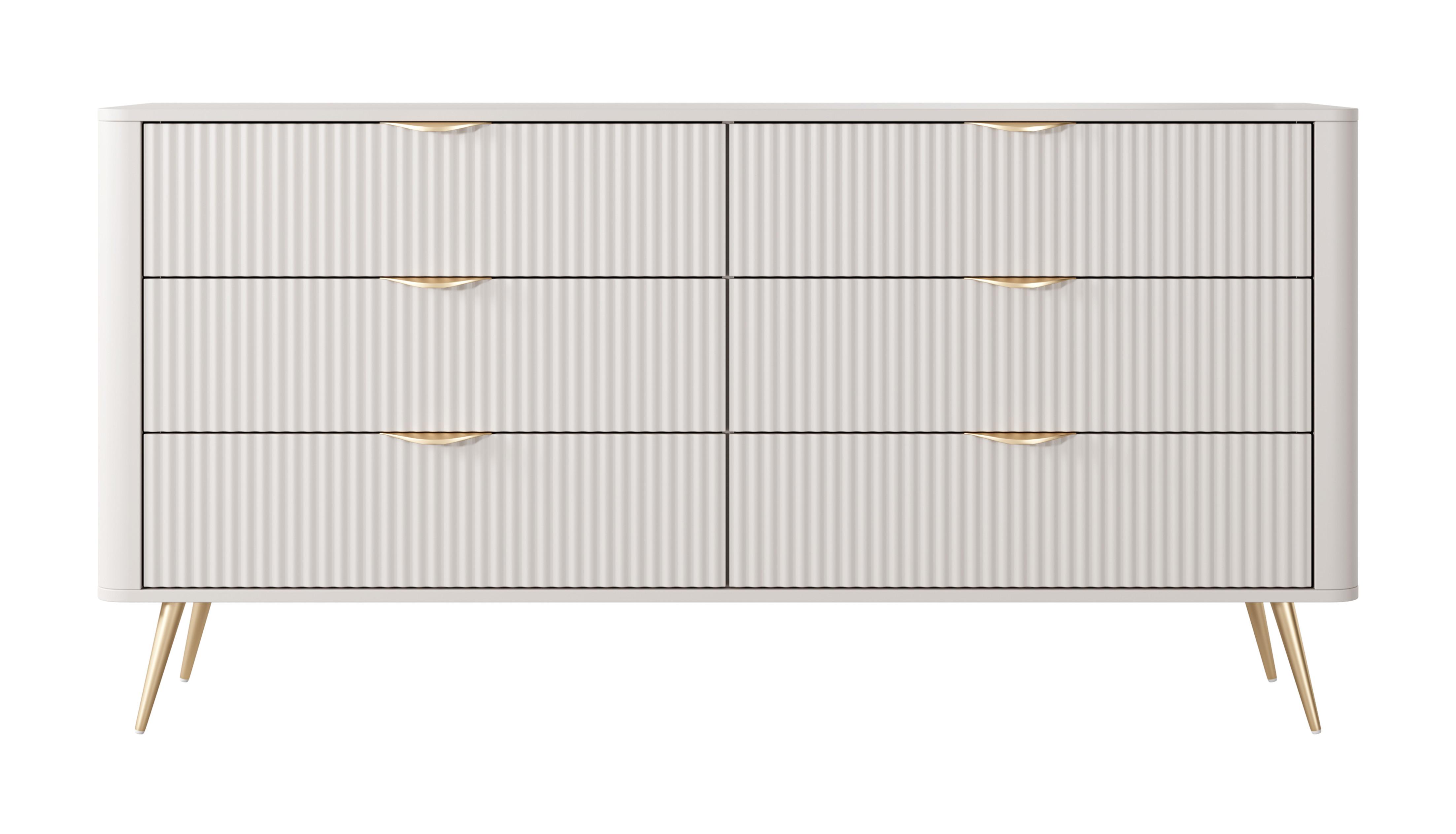 SIDEBOARD Vespasia 6S Beige 163,2/81,2/38 cm – Geriffelten Fronten - Beige/Goldfarben, Holzwerkstoff/Metall (163/81.2/38cm) - AX Living