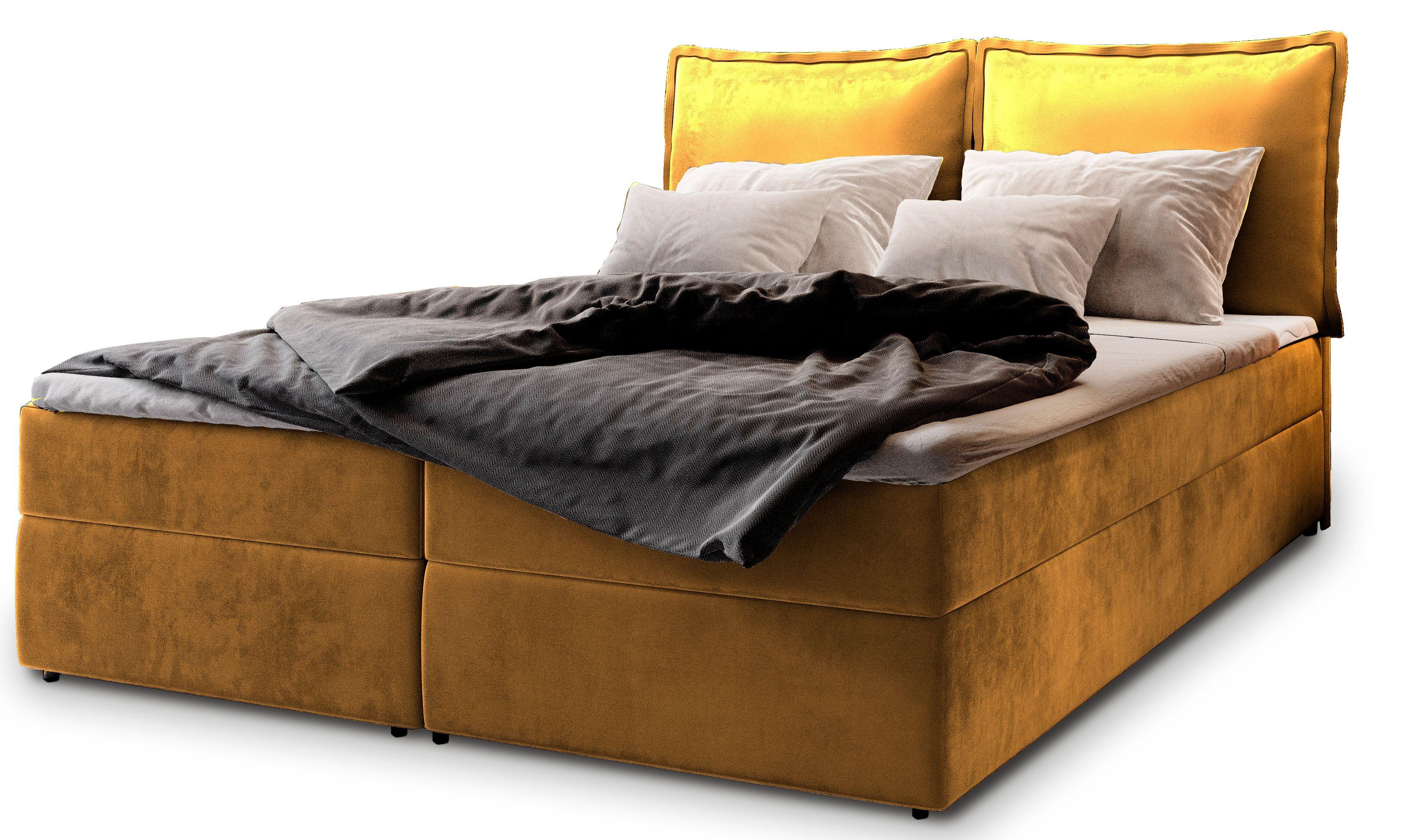 BOXBETT LENTE 140x200 cm mit Matratze und Topper - Gelb - Gelb, Holz (140/200cm) - MASSENO