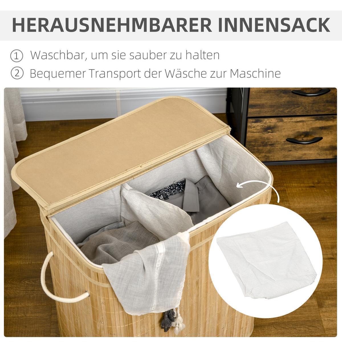 WÄSCHEKORB mit Deckel 90 L, Natur - Naturfarben, Naturmaterialien (35.2/59.5/54.2cm) - HOMCOM