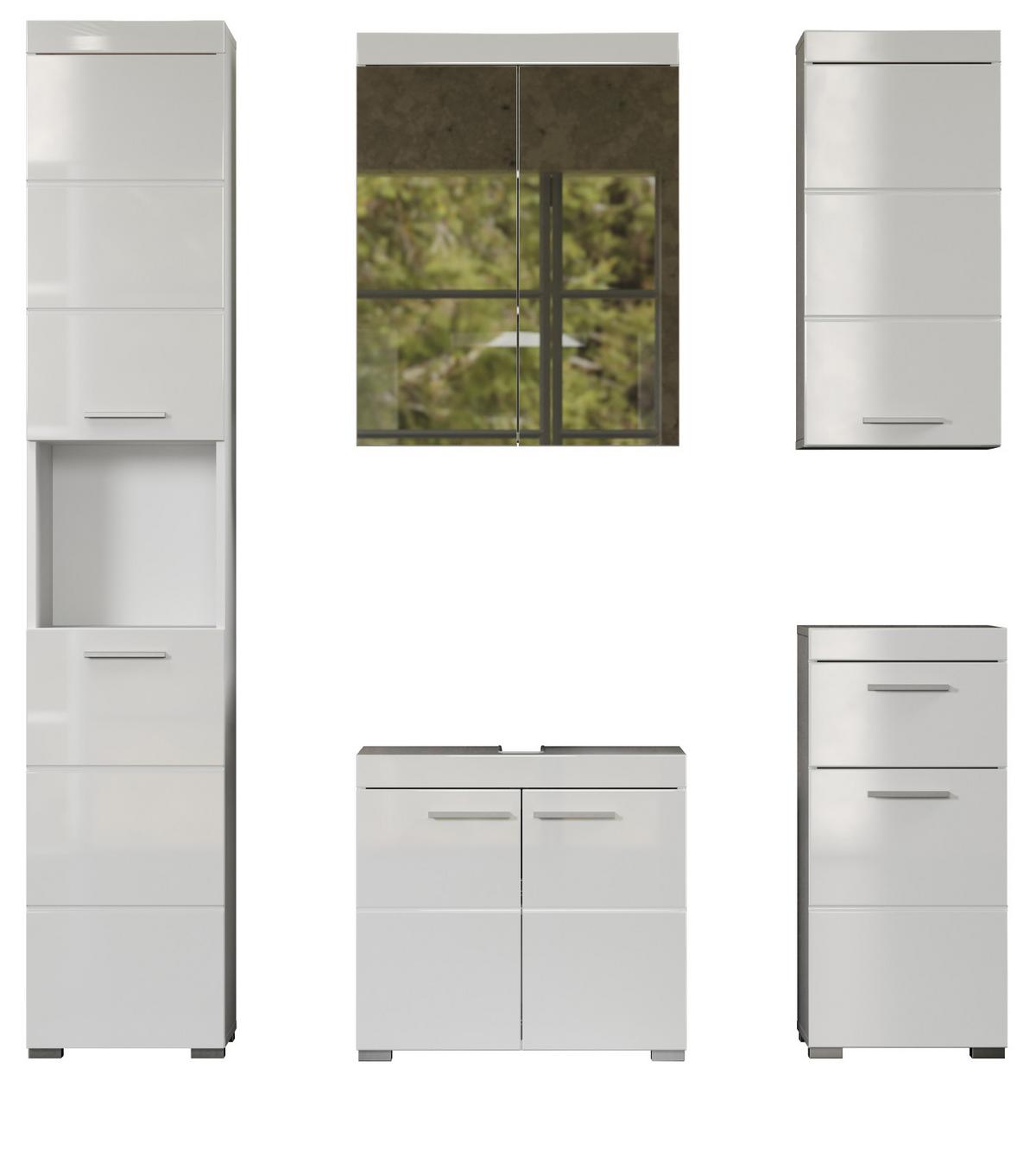 BADMÖBEL-SET weiß Hochglanz 5-teilig 163 x 190 cm, Badkombination in modernem Design - Weiß, Glas/Holzwerkstoff (163/190/34cm) - Top.Furn