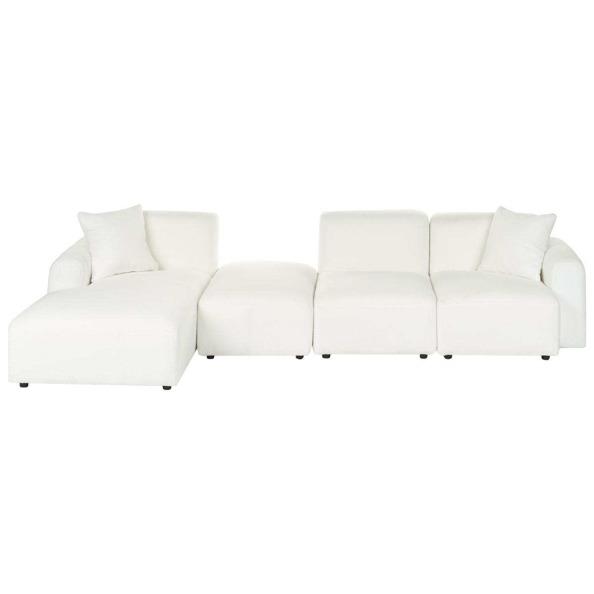 ECKSOFA Modul 3-Sitzer Bouclé Weiß mit Ottomane rechtsseitig Hede - Weiß, Textil (244/92cm) - Beliani