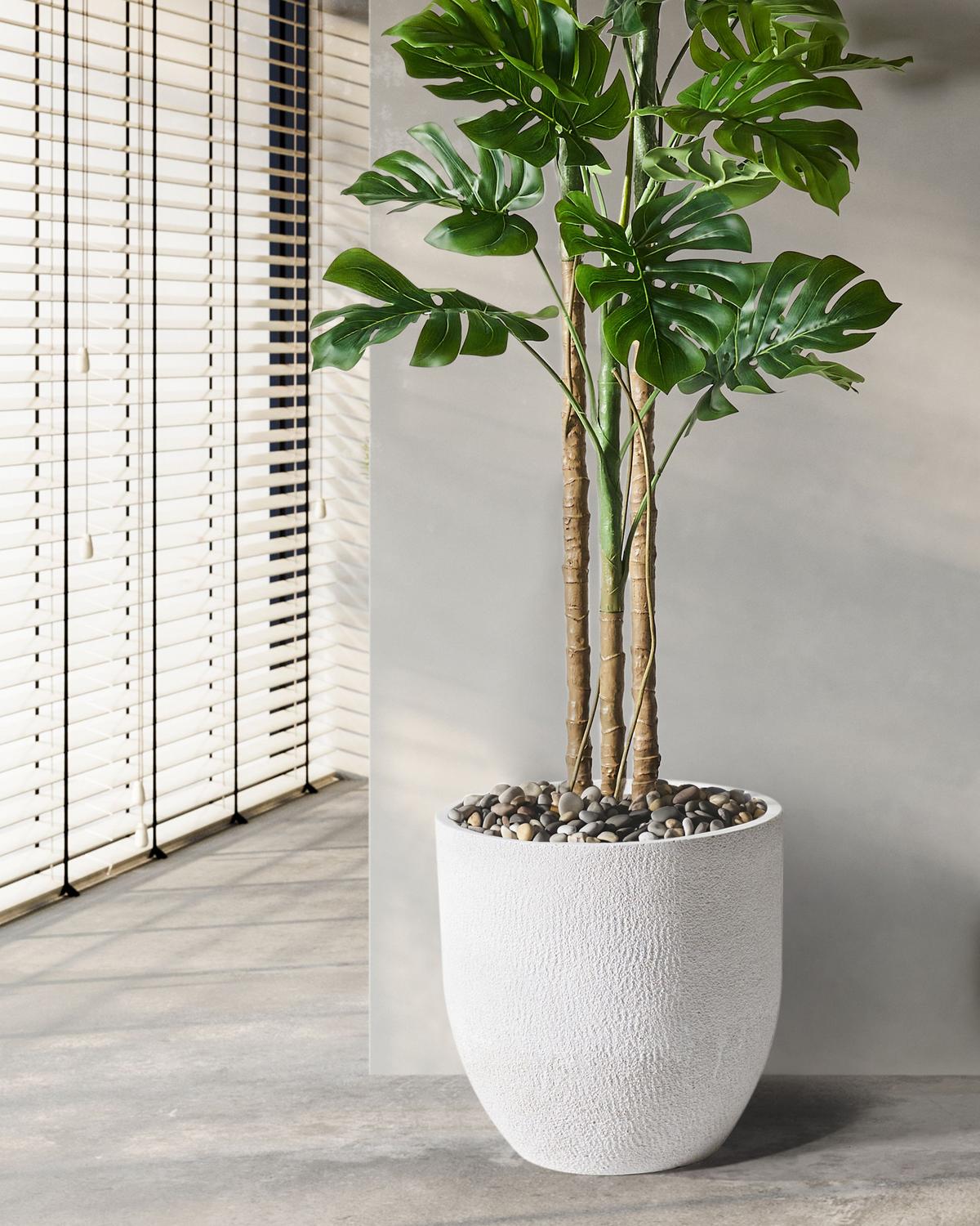 BLUMENTOPF Weiß Kannia - Weiß, Naturmaterialien (46cm) - Beliani