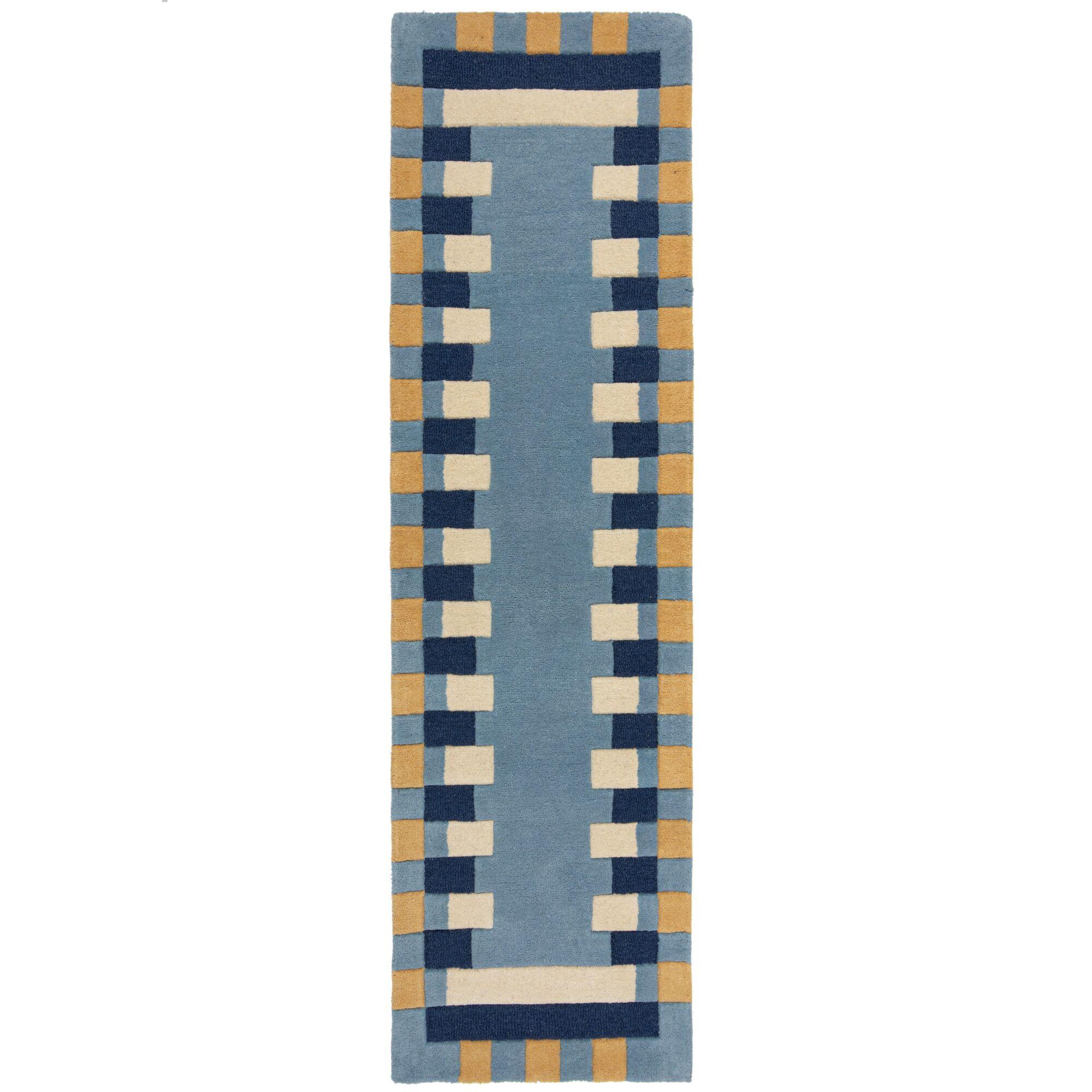 WOLLTEPPICH WENSUM, geometrisch, Blau-Gelb, 60 x 230 cm - Blau, Textil (60/230cm) - KADIMA DESIGN
