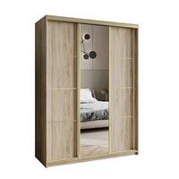SCHWEBETÜRENSCHRANK VARO 150/205/60 cm 3-türig mit Spiegel Sonoma Eiche - Sonoma Eiche, Holzwerkstoff (150/205/60cm) - MASSENO