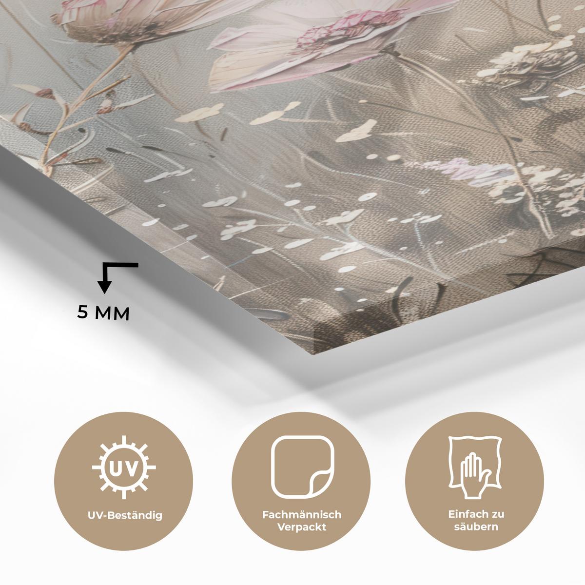 ACRYLGLASBILD Blumen - Rosa - Modern - Beige 80x120 cm - Beige, Glas (80/120cm) - MuchoWow