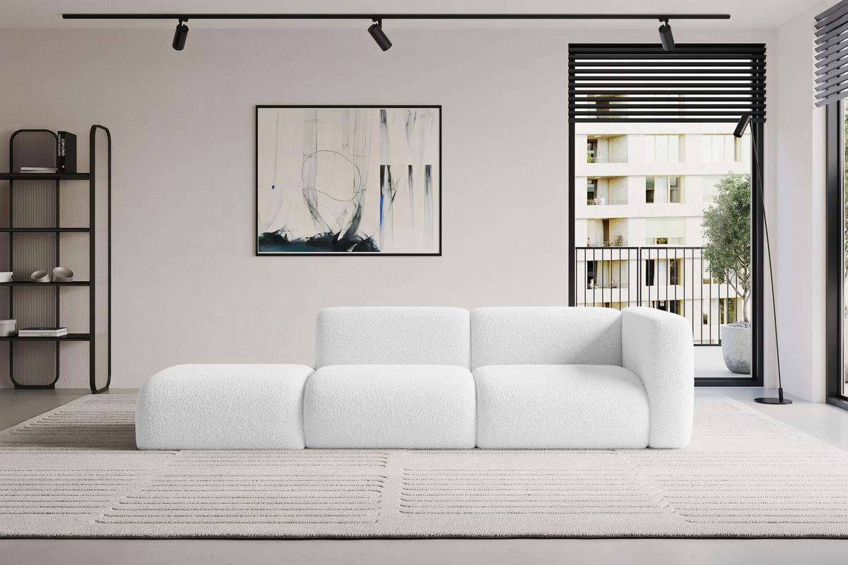 SOFA Ottomane Rechts MIRA-S3 296x89x70 Weiß Bouclé - Schwarz/Weiß, Holzwerkstoff/Kunststoff (296/70/89cm) - ALTDECOR