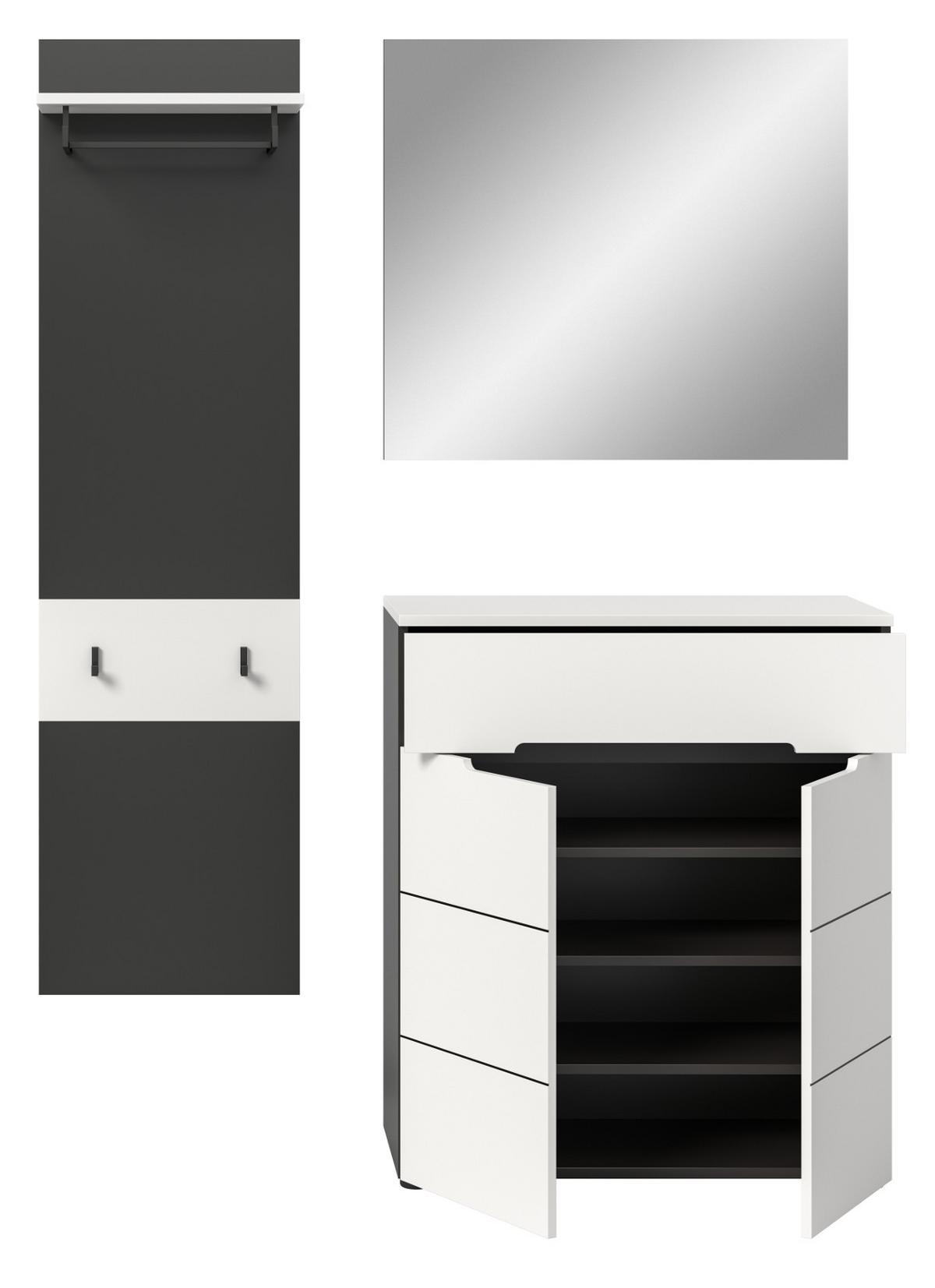 GARDEROBEN-SET 3-teilig in weiß, grau 140 cm mit Soft-Close, Cooper - Schwarz/Weiß, Glas/Holzwerkstoff (140/190/37cm) - Inn.Furn