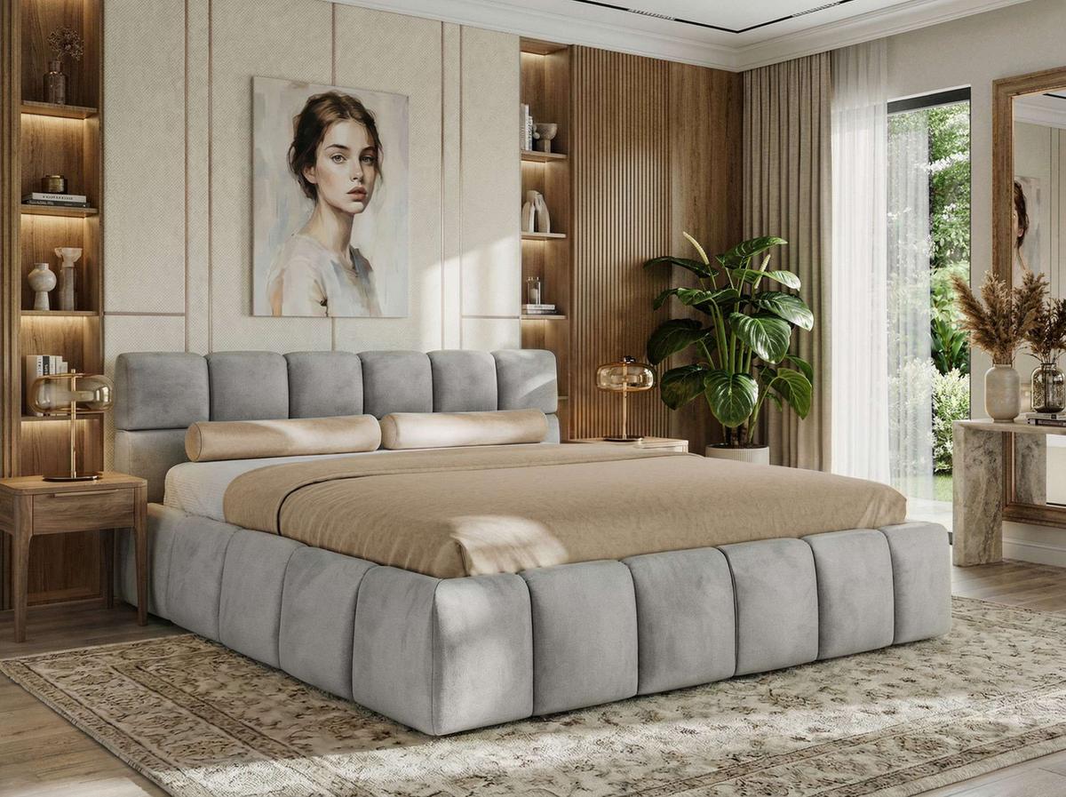 POLSTERBETT NIRA CLASSIC 160/200 - Hellgrau Velvet - Multipocket-Matratze - Hellgrau, Textil (160/200cm) - MKS