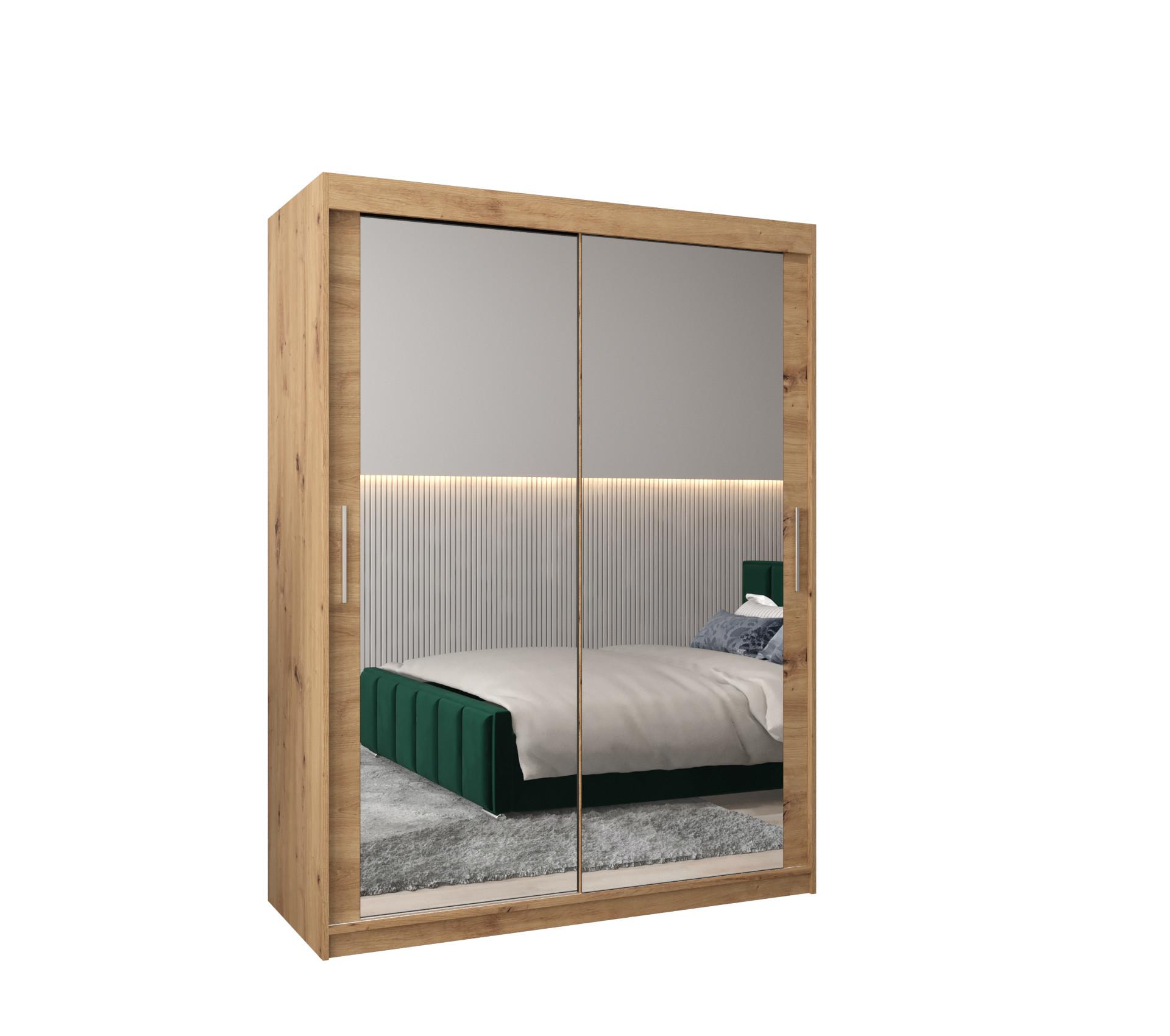 SCHWEBETÜRENSCHRANK 200/150/62 2-türig - Silberfarben/Eiche Artisan, Holz/Kunststoff (150/200/62cm) - MÖBEL KRYSPOL