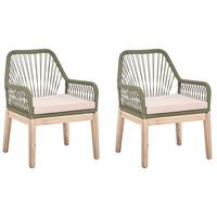 GARTENSTUHL 2er-Set und Sitzkissen Olivgrün Olbia - Beige/Braun, Holz (64/89/71cm) - Beliani