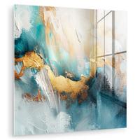 ACRYLGLASBILD Abstrakt - Kunst - Gold - Blau 50x50 cm - Petrol, Glas (50/50cm) - MuchoWow