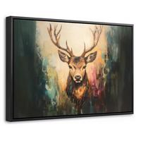 LEINWAND Bilder mit Rahmen - Hirsch - Gemalt - Geweih - Braun - 30x20 - Haselnussfarben, Textil (30/20cm) - MuchoWow