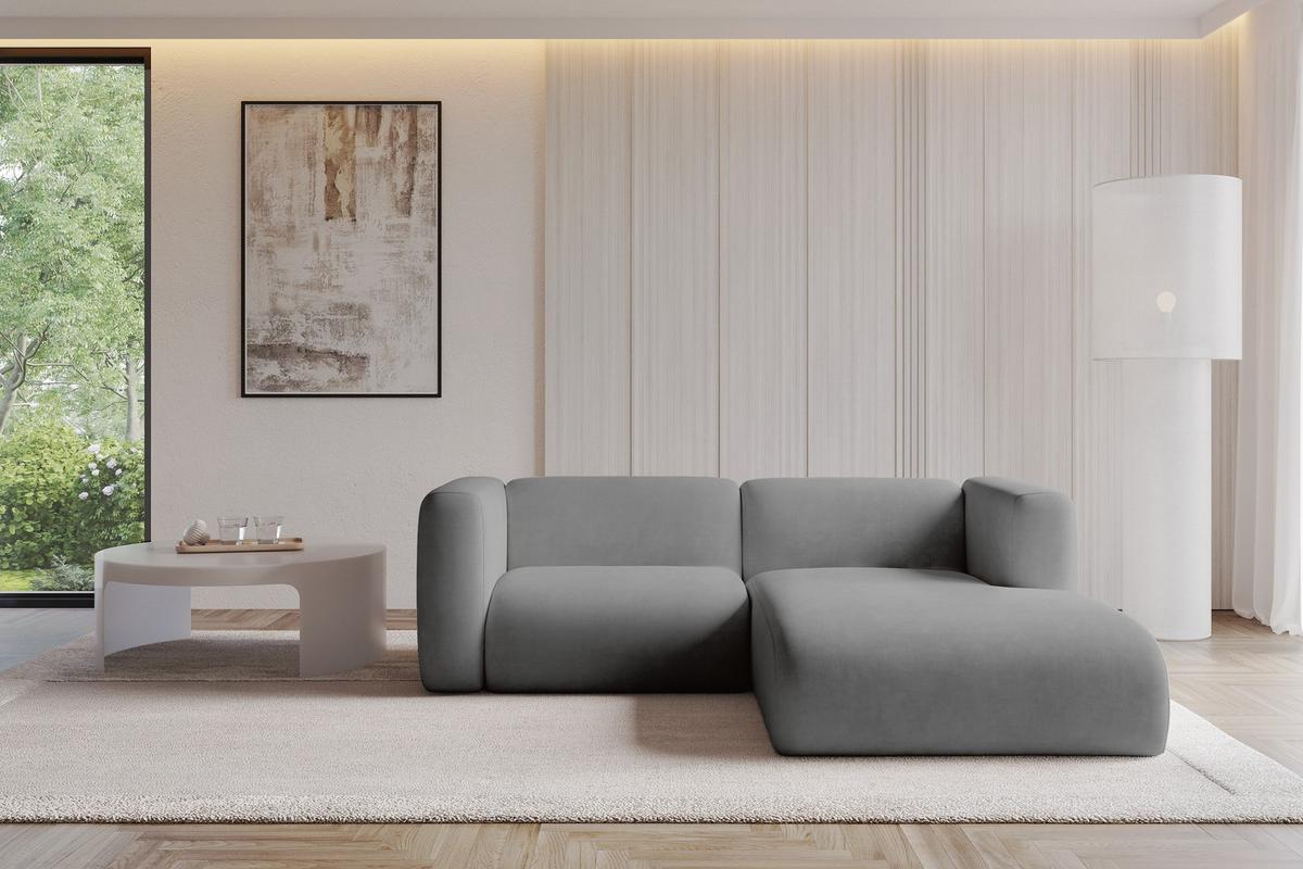 ECKSOFA Ottomane Rechts MIRA-L1 227x179x89 Grau Velours - Schieferfarben/Schwarz, Holzwerkstoff/Kunststoff (227/179cm) - ALTDECOR
