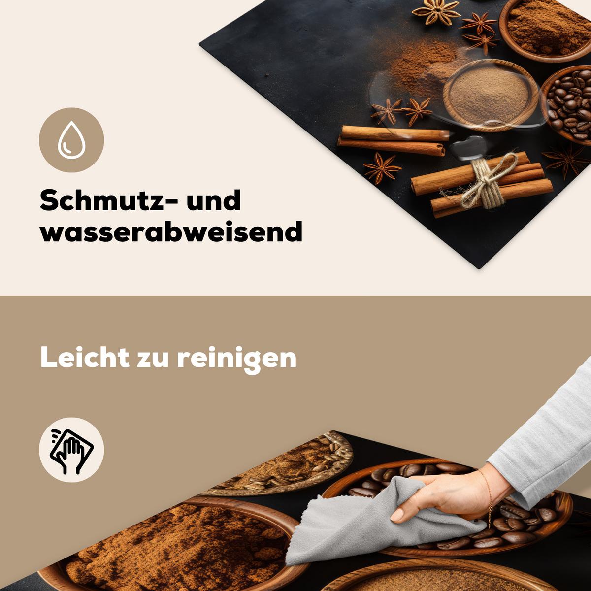 HERDABDECKPLATTE Zimt - Beton - Kaffee - Zimtstangen - Gewürze Herdabdeckung Induktionsfeld 70x52 cm - Mokka, Kunststoff (70/52/0.2cm) - MuchoWow