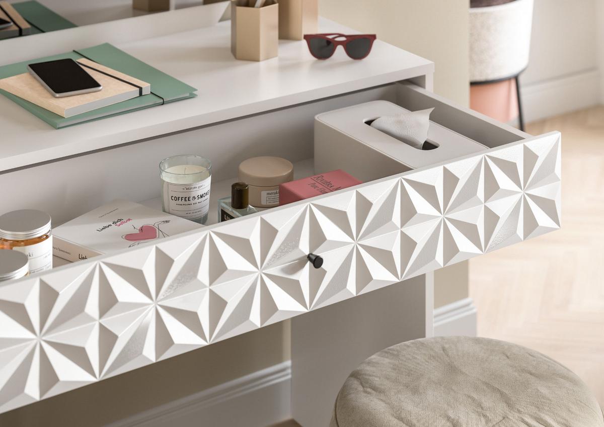SCHMINKTISCH weiß Hochglanz 90 cm, Kosmetiktisch mit Spiegel - Weiß Hochglanz/Schwarz, Glas/Holzwerkstoff (39/133/90cm) - Inn.Furn