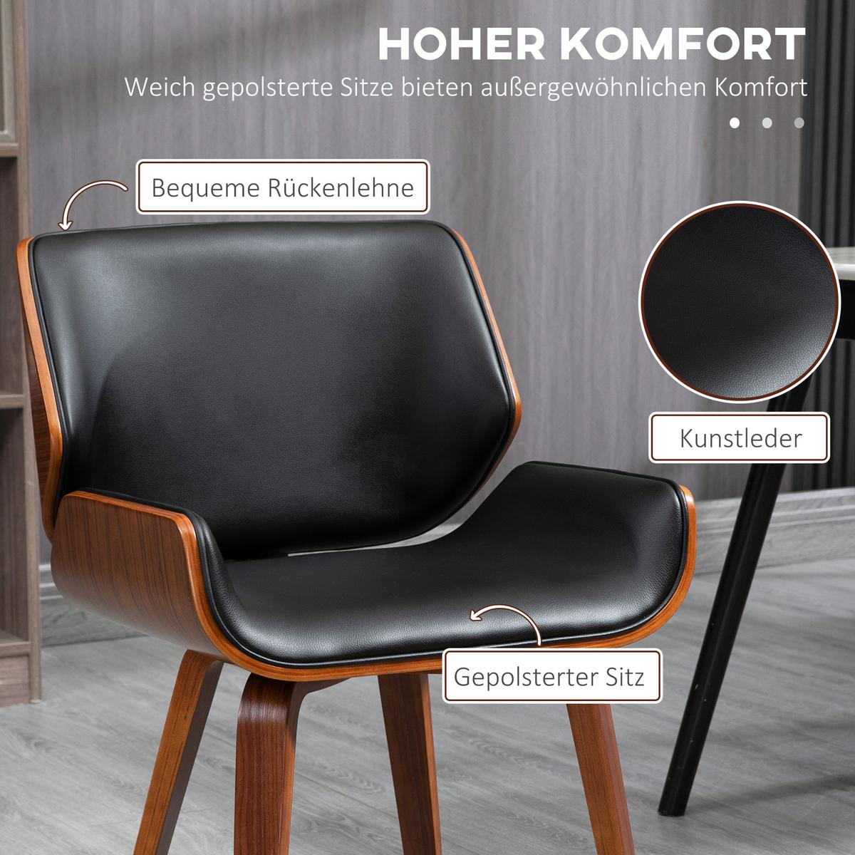 ESSSTÜHLE 2er Set Kunstleder Holz Schwarz - Schwarz, Holz (53/81/54cm) - HOMCOM