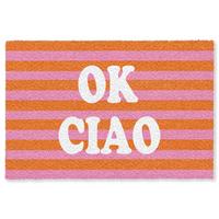 FUSSMATTE Ciao - Zitat - Streifen Sauberlaufmatte 180x120 cm - Orange, Kunststoff (180/0.4cm) - MuchoWow