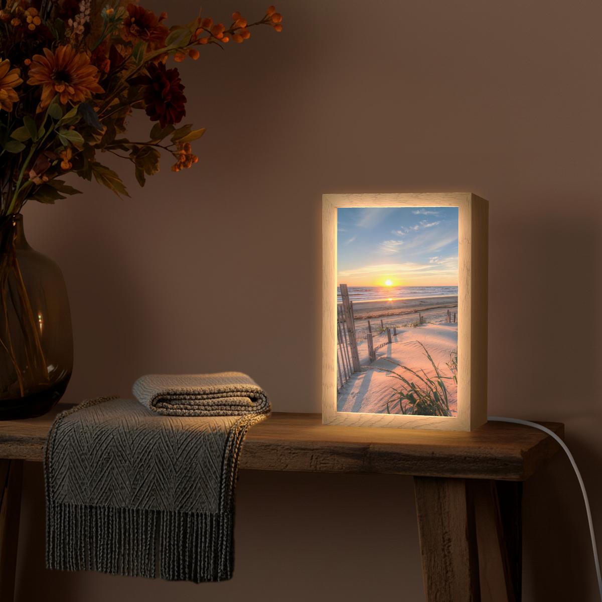 TISCHLEUCHTE Strand - Meer - Düne - Sonnenuntergang - Landschaft 20x30 cm - Creme, Holzwerkstoff (8/20/30cm) - OnlyWow
