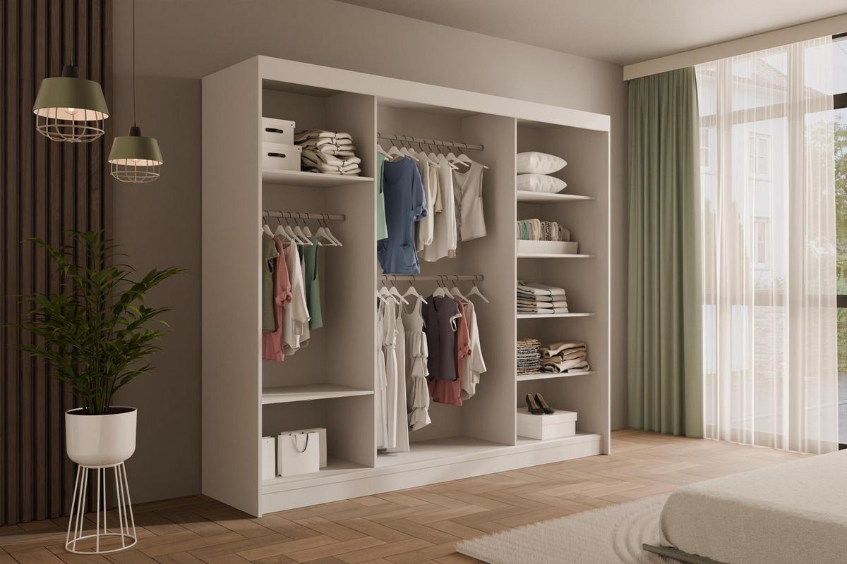 KLEIDERSCHRANK AMOHA - 250 cm - Weiß - Weiß, Holzwerkstoff (250/215/61cm) - ALTDECOR
