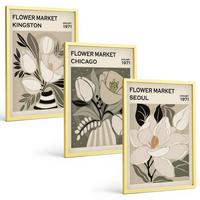 BILDER SET 3er Set - 40x60 cm Goldrahmen - Blumen Kingston Seoul Chicago Retro - Goldfarben, Kunststoff (40/60cm) - TULUP