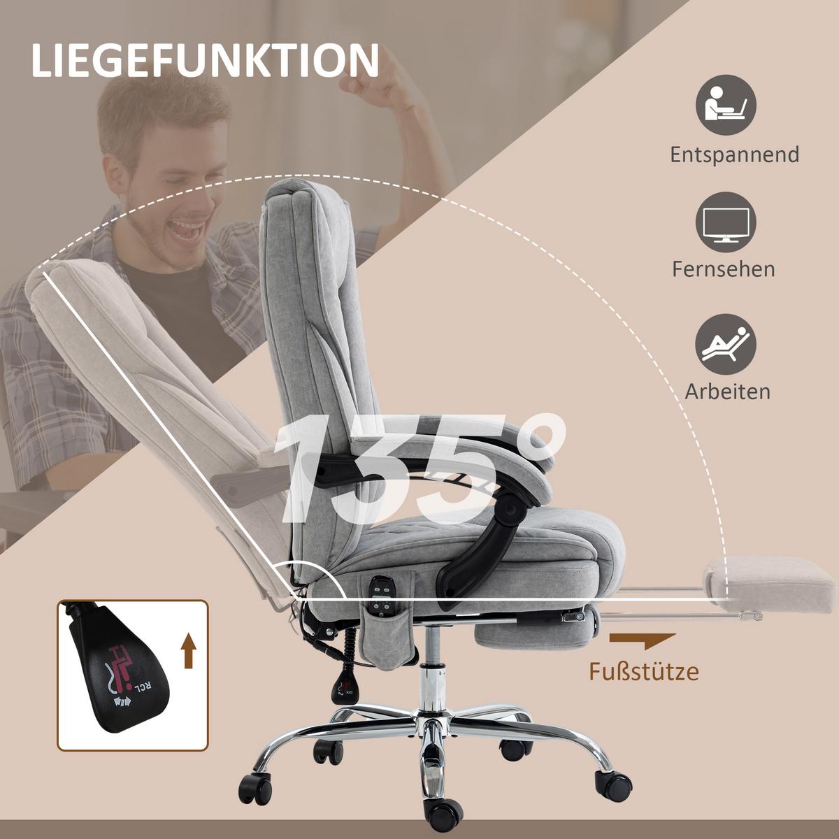 BÜROSTUHL mit Vibrtationsmassage, Ergonomischer Schreibtischstuhl mit Heizung - Grau, Metall (67/119/72cm) - Vinsetto