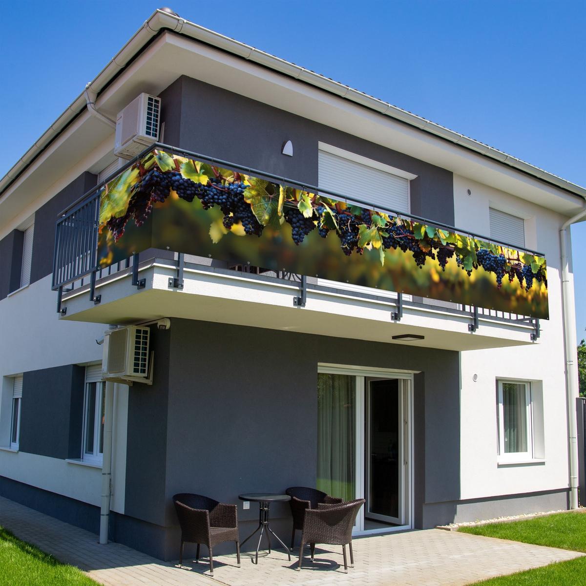 BALKON-SICHTSCHUTZ Trauben - Wein - Natur - Grün Groß 500x85 cm - Weinrot, Kunststoff (500/85cm) - MuchoWow