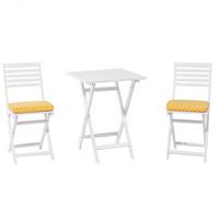 BALKONSET 2-Sitzer Akazienholz weiß Auflagen gelbes Muster Fiji - Goldfarben/Weiß, Holz/Textil - Beliani