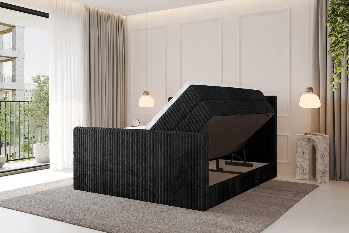 BOXSPRINGBETT mit Matratze H3|H4 und Lattenrost - TOLO-Z KING 120x200 Cord - Schwarz - Schwarz, Holzwerkstoff (120/200cm) - ALTDECOR