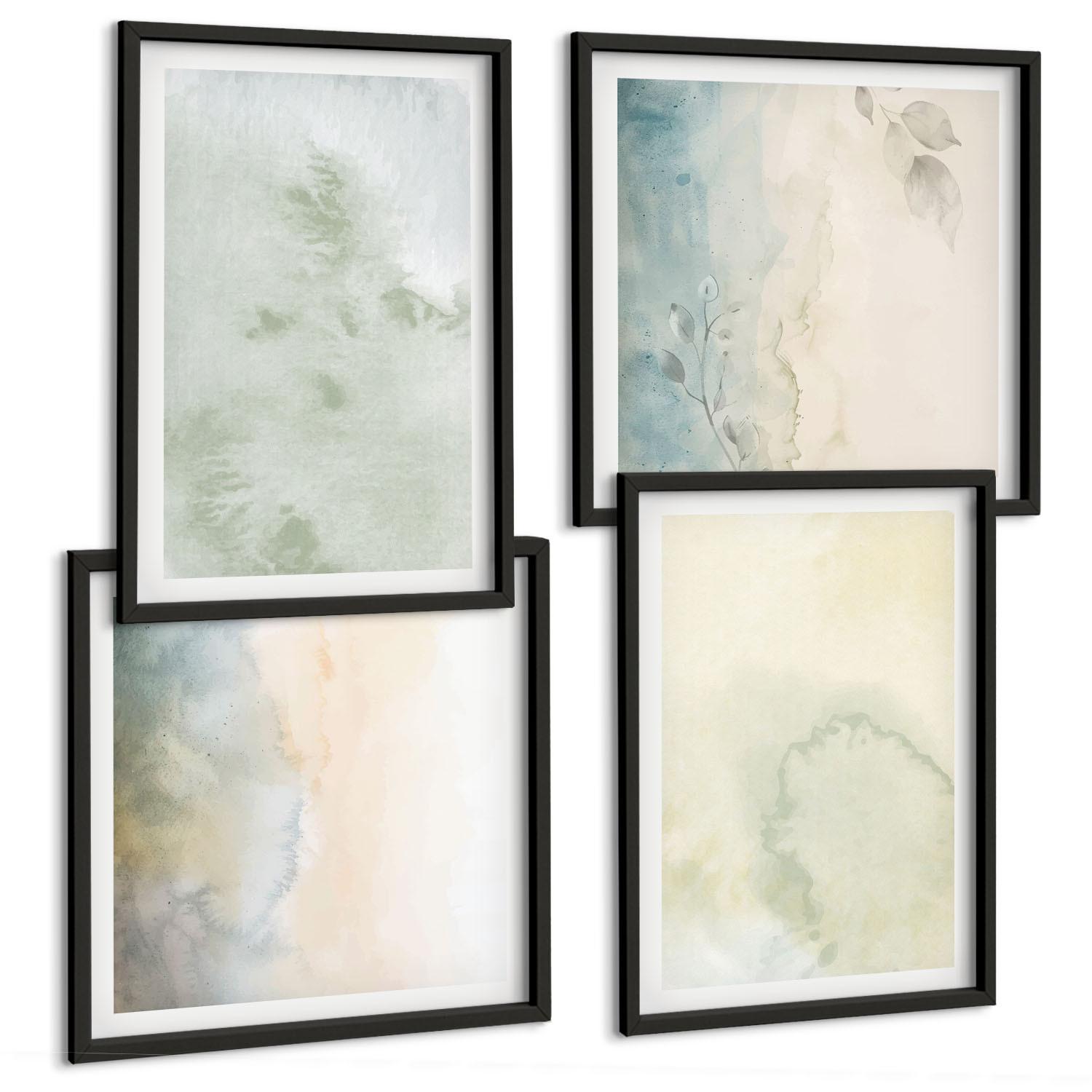 BILDER SET 4er Set - 50x50 cm & 40x60 cm Schwarzer Rahmen - Pastellfarbene Aquarell-Leinwandtextur - Schwarz, Kunststoff (50/50cm) - TULUP