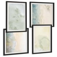 BILDER SET 4er Set - 50x50 cm & 40x60 cm Schwarzer Rahmen - Pastellfarbene Aquarell-Leinwandtextur - Schwarz, Kunststoff (50/50cm) - TULUP