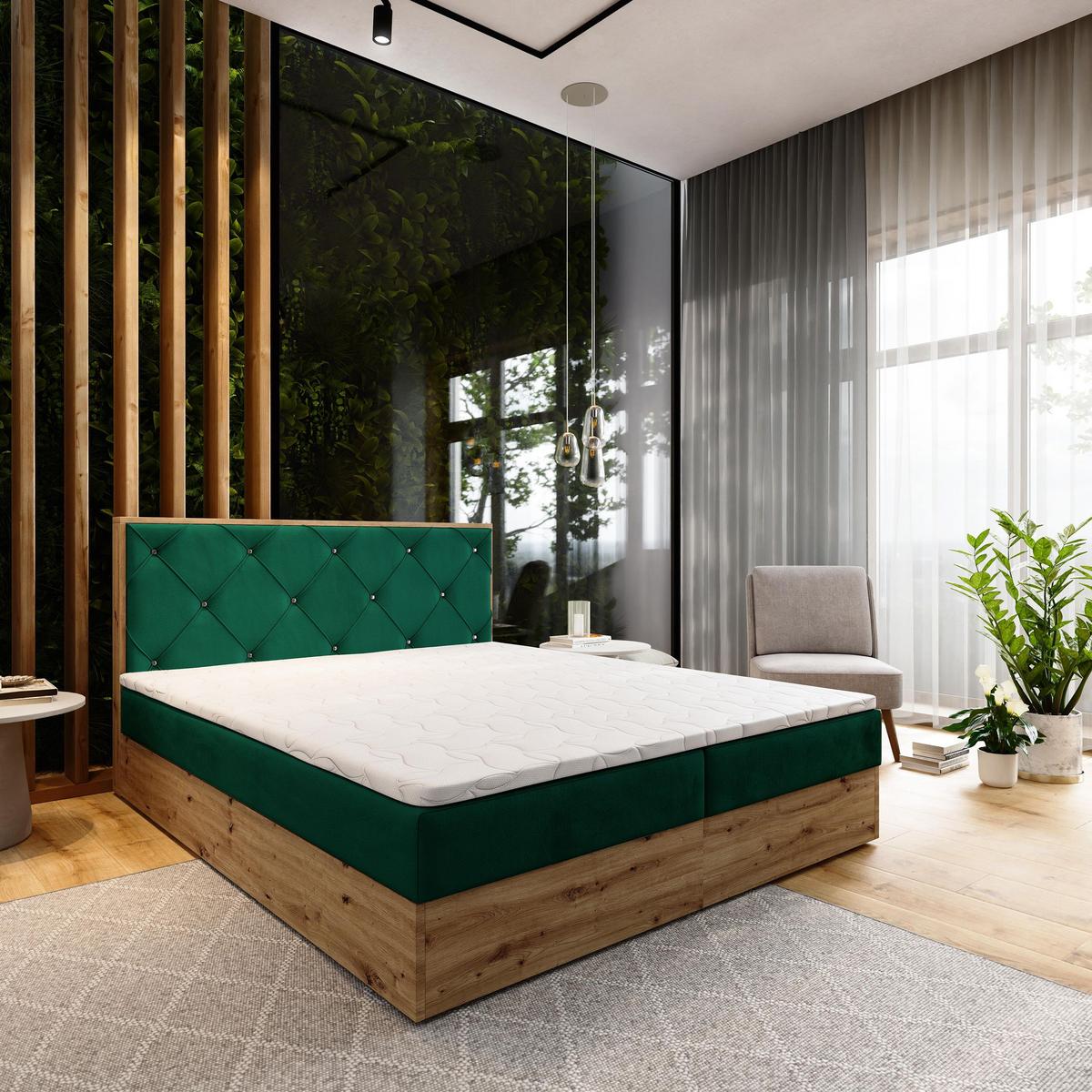 BOXBETT FOSCO 180x200 cm mit Matratze und Topper - Grün - Grün, Holz (180/200cm) - MASSENO