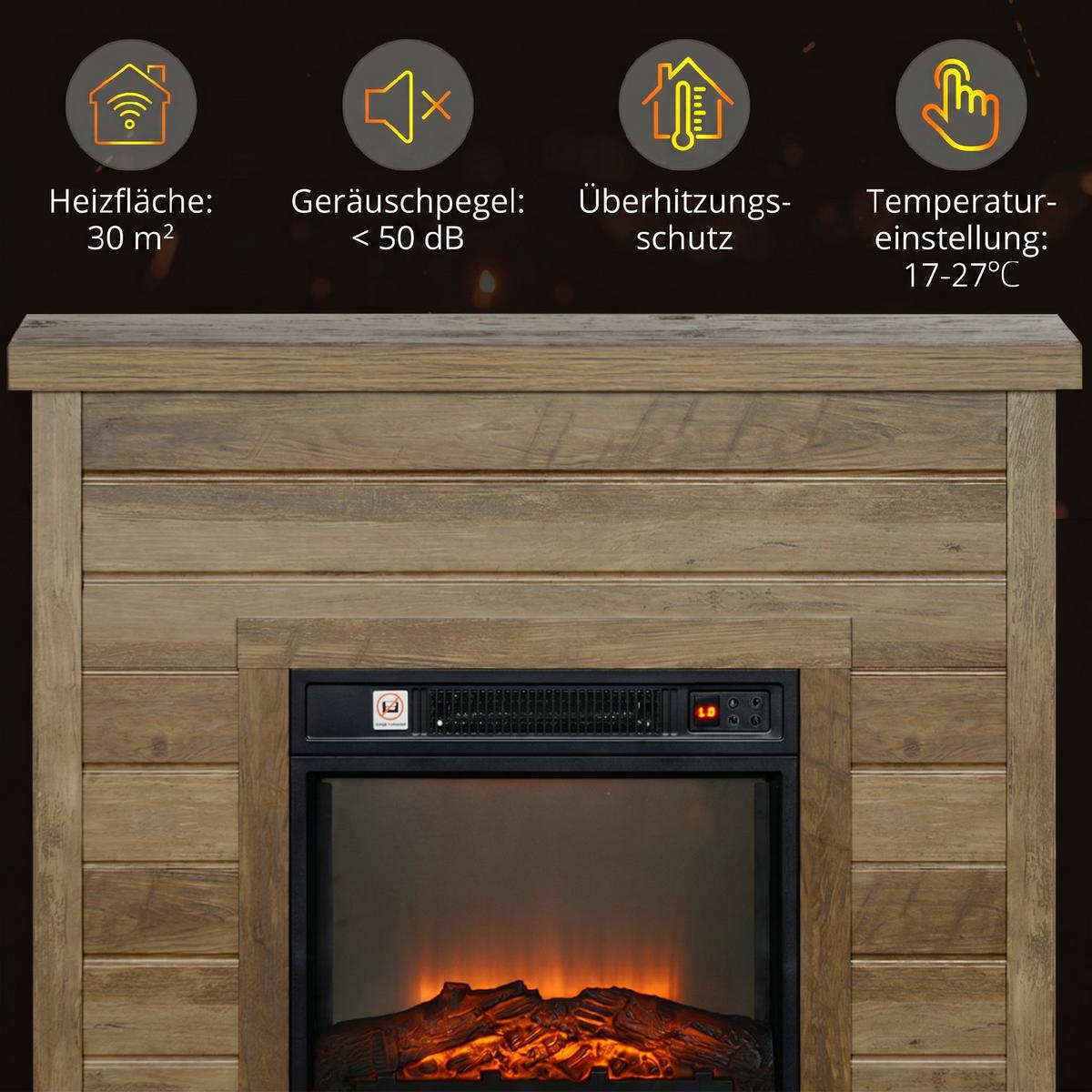 ELEKTROKAMIN Spanplatte Metall Naturholz - Naturfarben, Metall (22/81.7/96.5cm) - HOMCOM