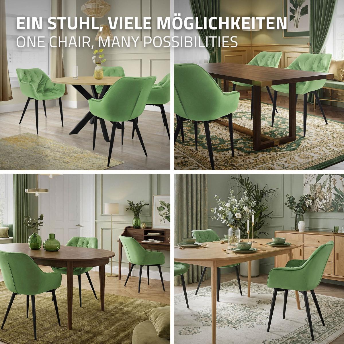 ESSZIMMERSTÜHLE 6er Set Salbei Samt - Schwarz/Grün, Metall (67/83/59cm) - ML-DESIGN