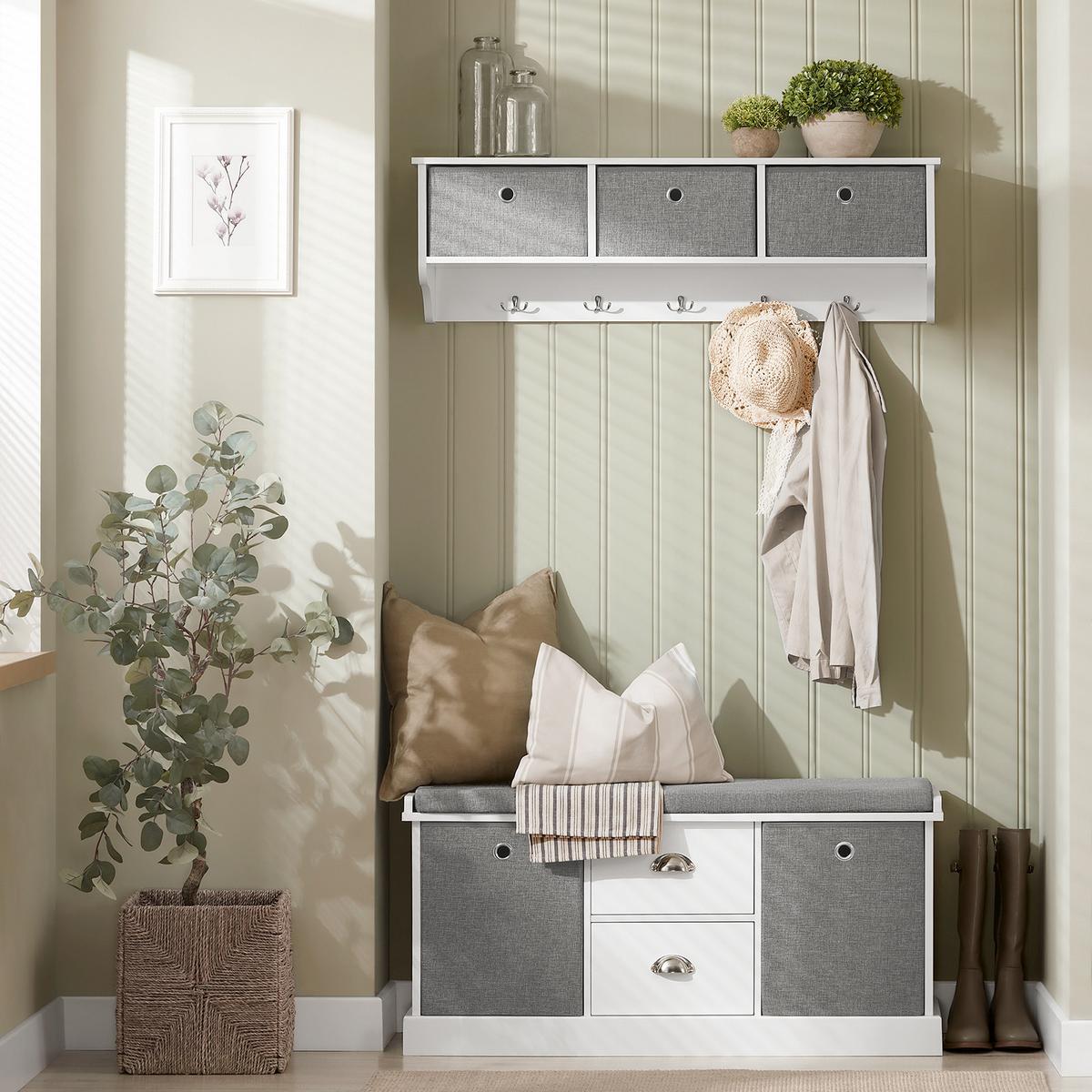 SCHUHBANK Grau - Weiß, Holzwerkstoff (100/50/35cm) - SoBuy