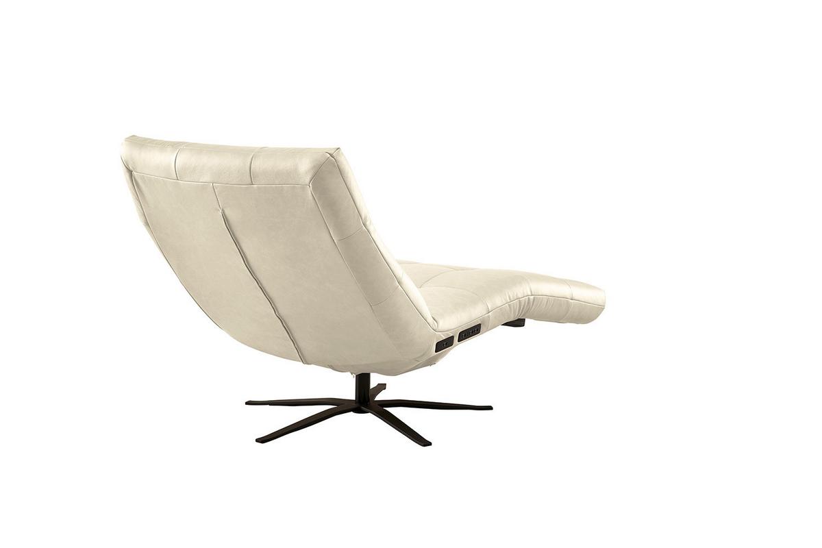 RELAXLIEGE LETICIA Weiß Leder Relaxfunktion, Drehbar (360°) - Schwarz/Weiß, Leder/Metall (82/115/156cm) - KAWOLA