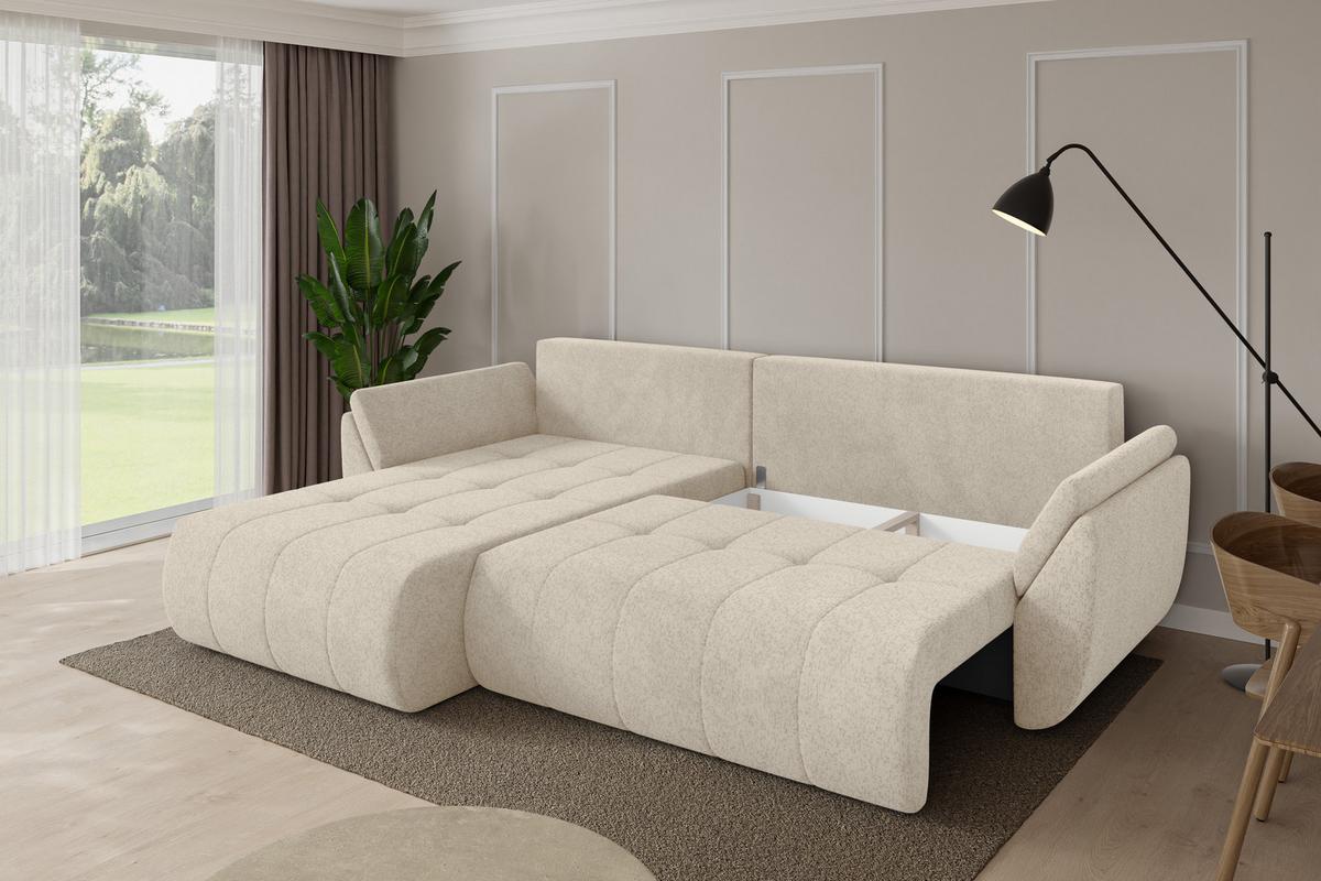 ECKSOFA mit Schlaffunktion Ottomane Links TOKO-L 277x194x86 Creme Velours - Creme/Schwarz, Holzwerkstoff/Kunststoff (277/194cm) - ALTDECOR