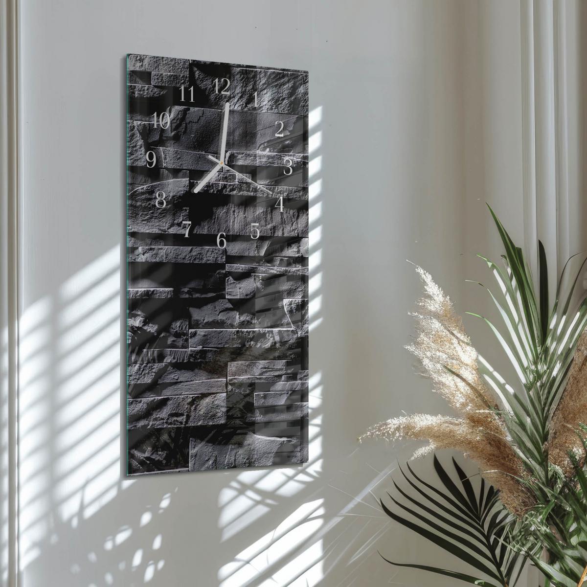 WANDUHR aus Glas 30x60 cm - Steine - Grau, Glas (30/60/0.4cm) - TULUP